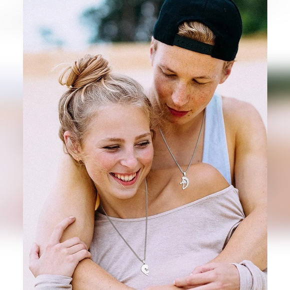 His and Hers Stainless Steel I Love You Heart Lock & Key Couple Pendant Necklace - Picture 6 of 9